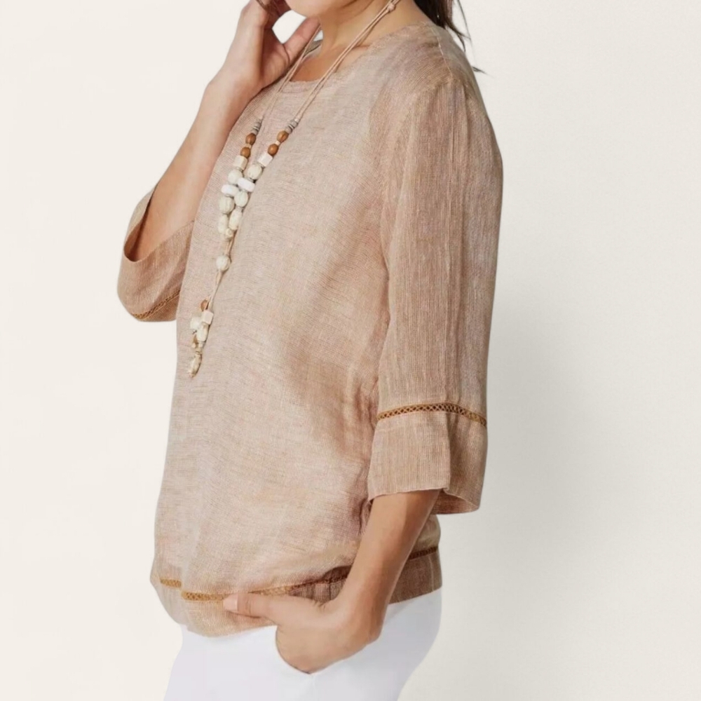 J.Jill Elegant Linen Open Weave Beige Women's Top - Picture 2 of 14